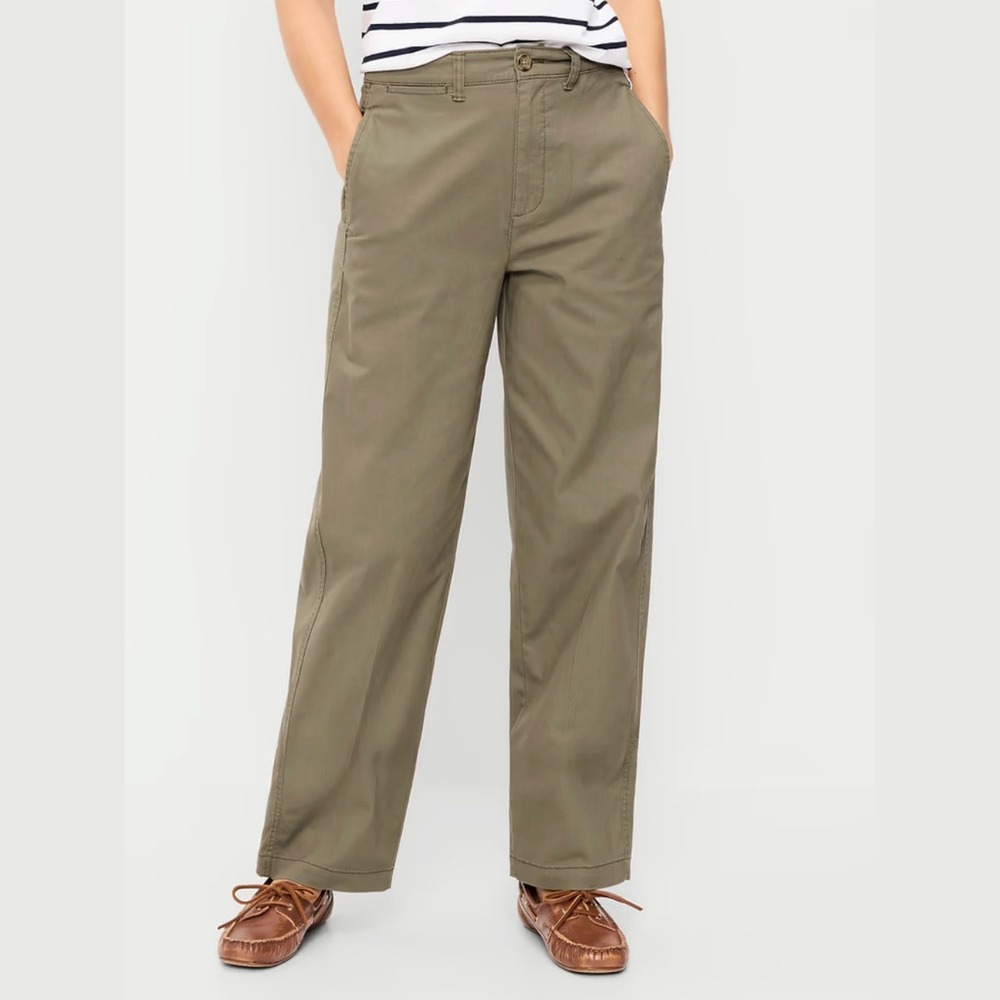 Old Navy Womens Medium High Waist OG Chino Full Length Straight Pants Green NEW
